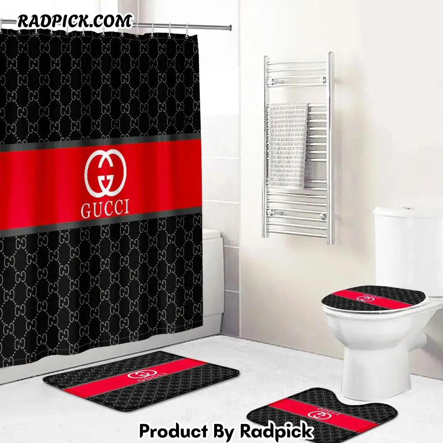 Gucci bathroom set beige red and black logo shower curtain 145 bathroom set rp387824